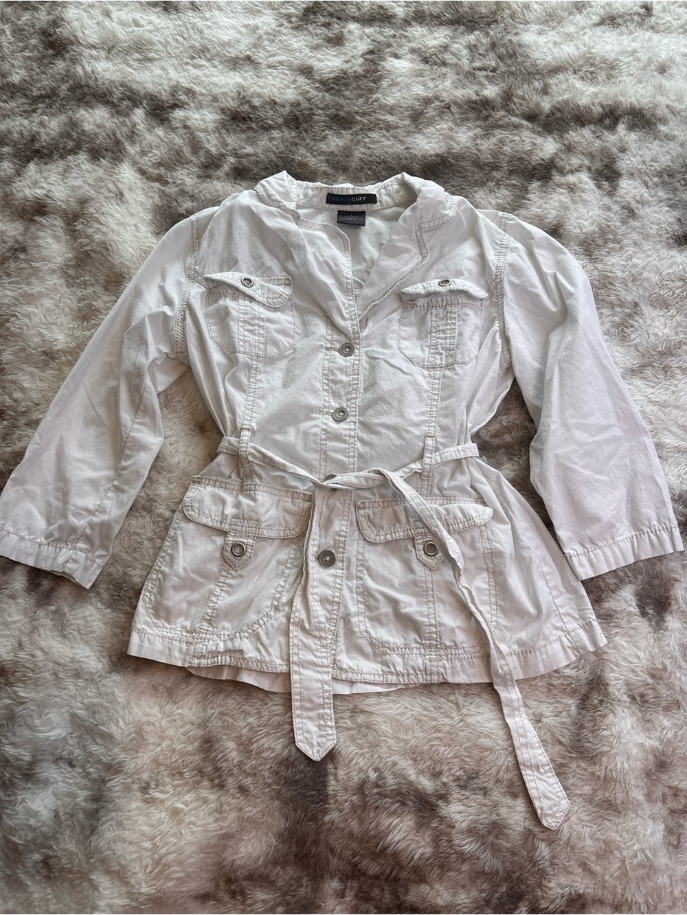 French Cuff White Belted Utility Jacket